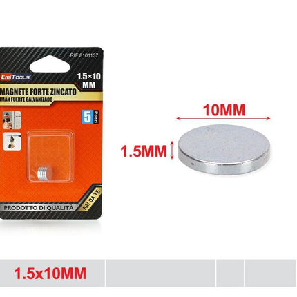 Sterke ronde magneten verzinkt 5 stuks 10 x 1.5 mm voor hobby werkplaats en bevestiging