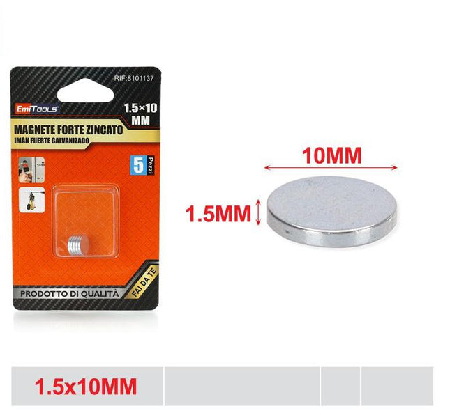 Sterke ronde magneten verzinkt 5 stuks 10 x 1.5 mm voor hobby werkplaats en bevestiging