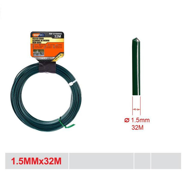 Groen ijzerdraad 1.5 mm x 32 m geplastificeerd binddraad voor tuin hobby en bevestiging