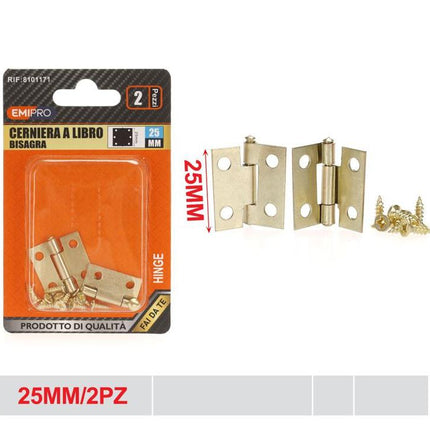 Goudkleurige scharnieren 25 mm 2 stuks metalen kastscharnieren met schroeven