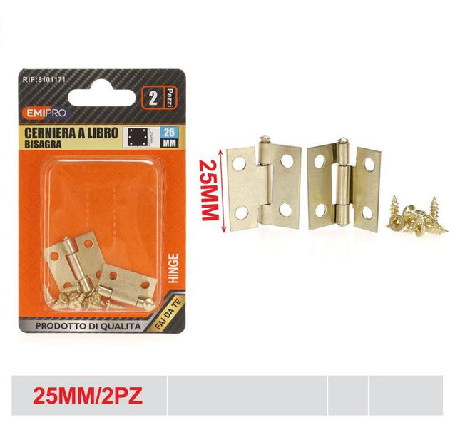 Goudkleurige scharnieren 25 mm 2 stuks metalen kastscharnieren met schroeven