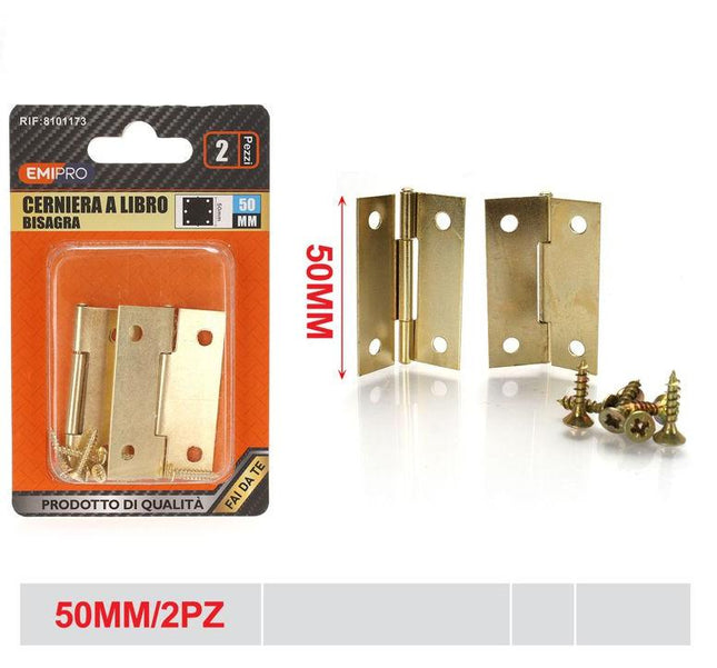 Goudkleurige scharnieren 50 mm 2 stuks metalen kastscharnieren met schroeven
