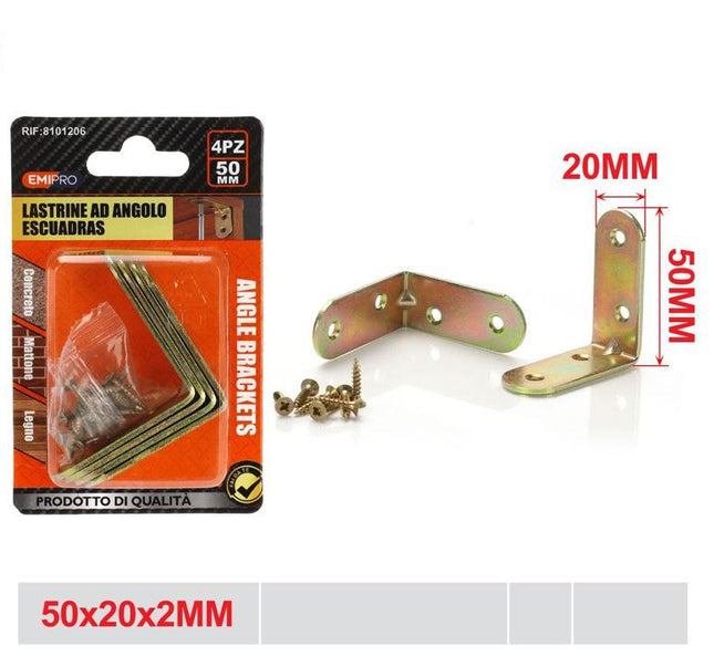 Hoekbeugels 50 x 20 x 2 mm 4 stuks metalen L beugels voor meubels hout en montage