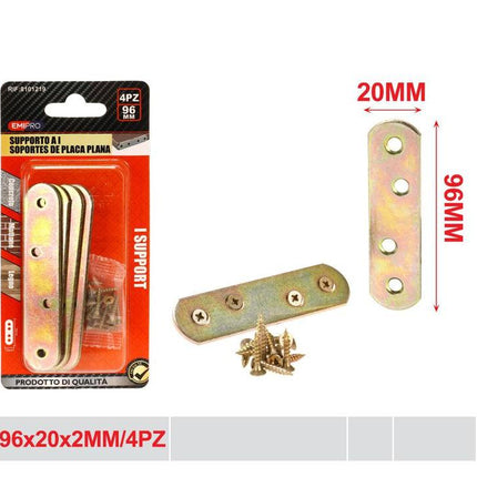 Rechte verbindingsplaten 96 x 20 x 2 mm 4 stuks met schroeven voor hout en meubels