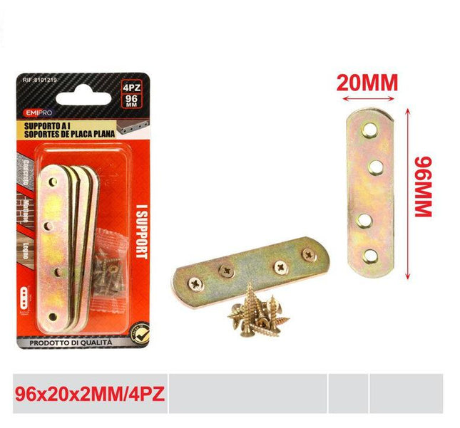 Rechte verbindingsplaten 96 x 20 x 2 mm 4 stuks met schroeven voor hout en meubels
