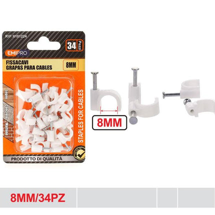 Kabelclips 8 mm 34 stuks witte kabelklemmen met spijker voor kabels en draden