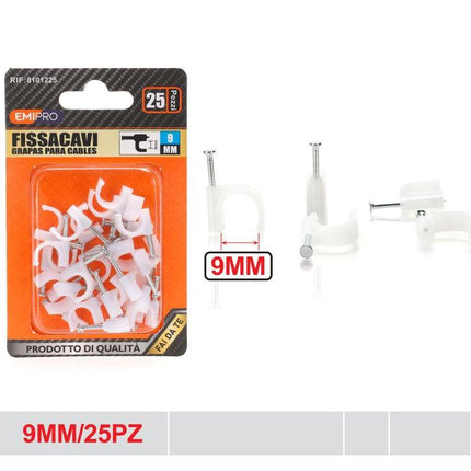 Kabelclips 9 mm 25 stuks witte kabelklemmen met spijker voor kabels en draden