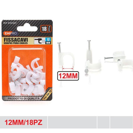 Kabelclips 12 mm 18 stuks wit met spijker voor kabels en leidingen