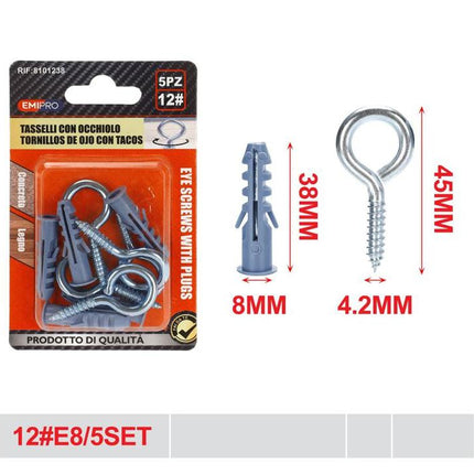 Oogschroeven met pluggen 5 stuks 4.2 x 45 mm voor wandmontage en lichte ophanging