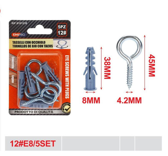 Oogschroeven met pluggen 5 stuks 4.2 x 45 mm voor wandmontage en lichte ophanging