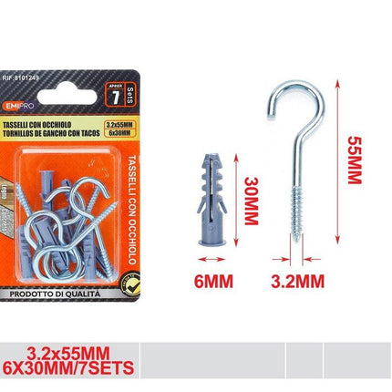 Schroefhaken met pluggen 3.2 x 55 mm 7 sets