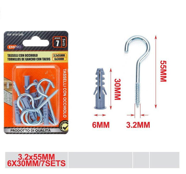 Schroefhaken met pluggen 3.2 x 55 mm 7 sets