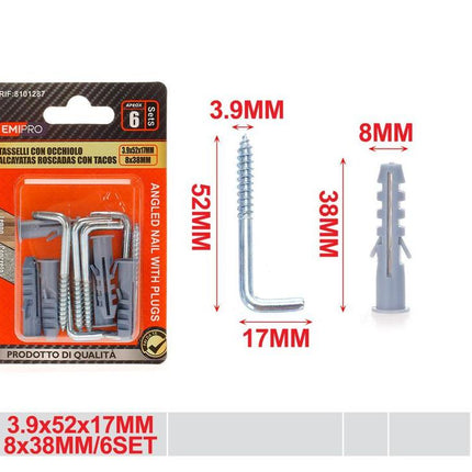 Schroefhaken met pluggen 3.9 x 52 x 17 mm 6 stuks