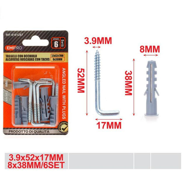 Schroefhaken met pluggen 3.9 x 52 x 17 mm 6 stuks