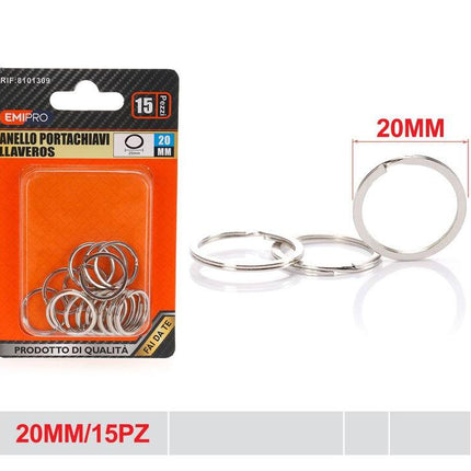 Metalen sleutelringen 20 mm zilverkleurig 15 stuks