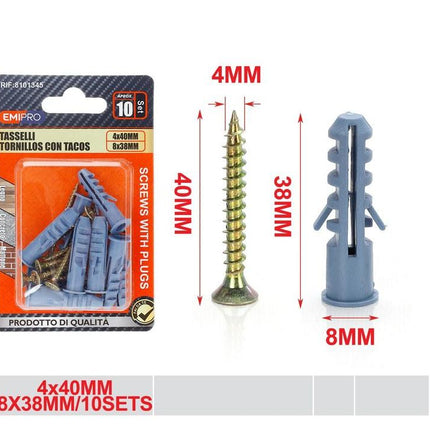 Schroeven met pluggen set 10 stuks 4 x 40 mm en 8 x 38 mm voor wandmontage