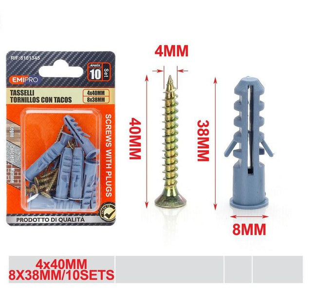 Schroeven met pluggen set 10 stuks 4 x 40 mm en 8 x 38 mm voor wandmontage