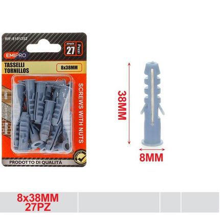 Pluggen 8 x 38 mm 27 stuks voor muur en schroeven