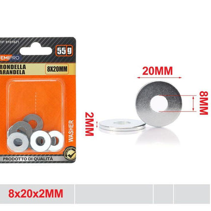 Ringen 8 x 20 x 2 mm verzinkt voor schroeven en bouten