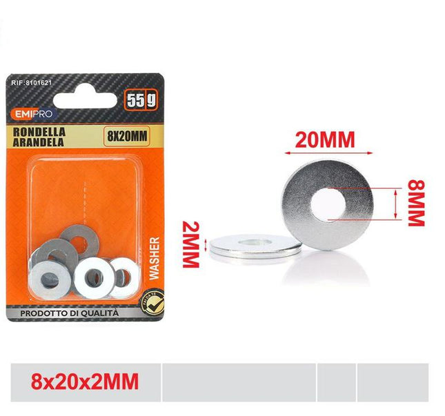 Ringen 8 x 20 x 2 mm verzinkt voor schroeven en bouten