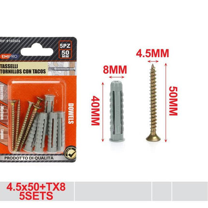 Pluggen met schroeven 8 x 40 mm en 4.5 x 50 mm 5 sets voor muur montage en bevestiging
