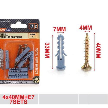 Pluggen met schroeven 7 x 33 mm en 4 x 40 mm 7 sets voor muur montage en lichte bevestiging
