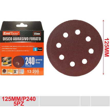 Schuurschijven 125 mm P240 5 stuks geperforeerde schuurpapier discs voor hout metaal en muur