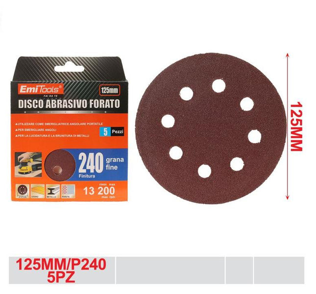 Schuurschijven 125 mm P240 5 stuks geperforeerde schuurpapier discs voor hout metaal en muur