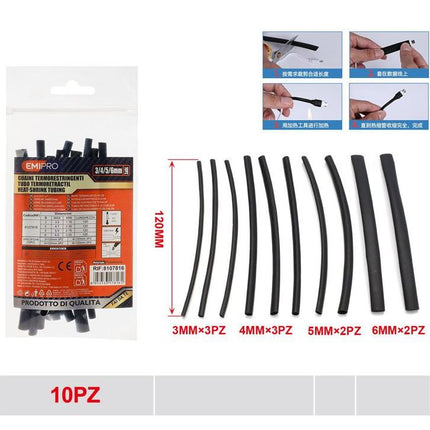 Krimpkous set zwart 10 stuks 120 mm voor kabels draden en elektrische isolatie