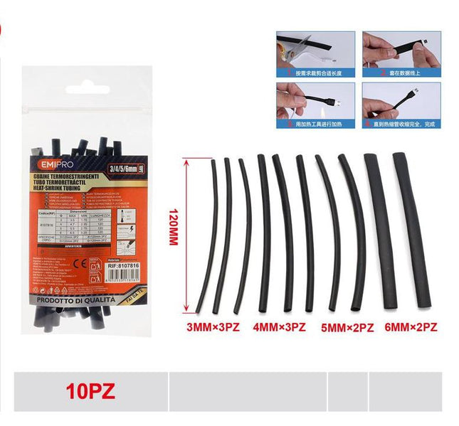 Krimpkous set zwart 10 stuks 120 mm voor kabels draden en elektrische isolatie