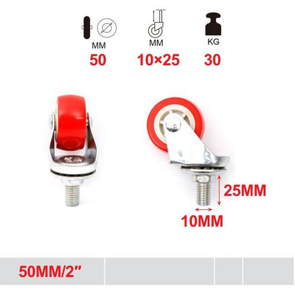 Zwenkwiel met draadstift 50 mm rood kunststof wiel M10 x 25 mm draagvermogen 30 kg
