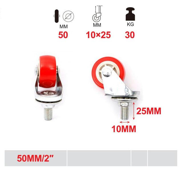 Zwenkwiel met draadstift 50 mm rood kunststof wiel M10 x 25 mm draagvermogen 30 kg