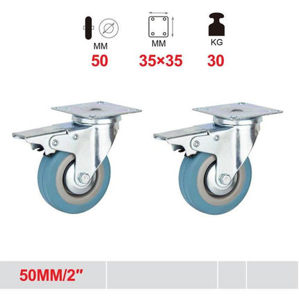 Zwenkwiel met rem 50 mm rubber wiel en montageplaat 35 x 35 mm draagvermogen 30 kg voor meubel kar rek en doe het zelf montage