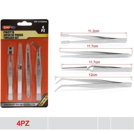 Pincettenset 4 stuks metalen precisie pincetten voor hobby elektronica en reparatie
