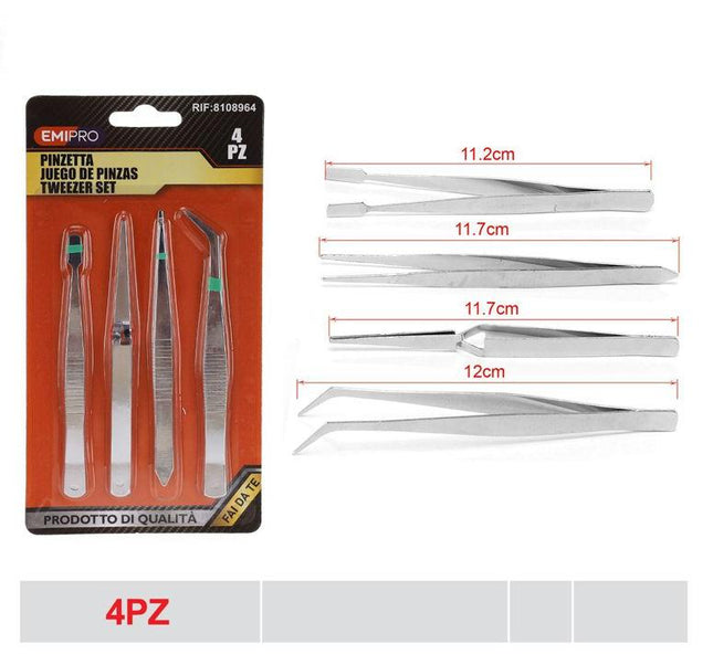 Pincettenset 4 stuks metalen precisie pincetten voor hobby elektronica en reparatie