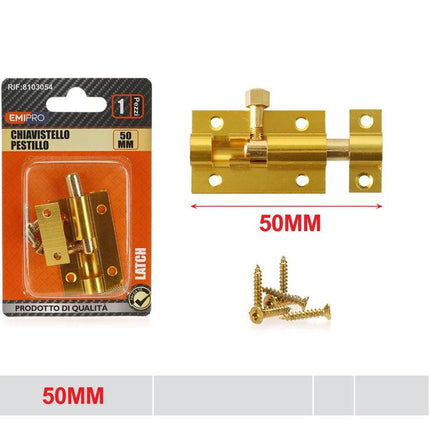 Goudkleurige schuifgrendel 50 mm met schroeven