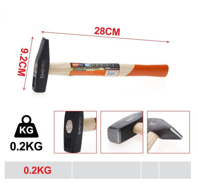 Timmermanshamer 0.2 kg met houten steel 28 cm voor lichte kluswerkzaamheden
