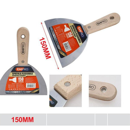 Flexibel plamuurmes 150 mm met houten handvat voor plamuur verf en renovatie