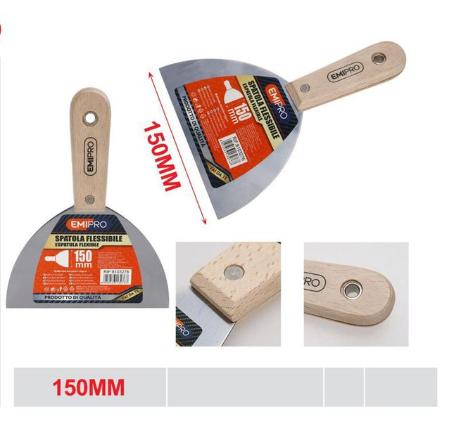 Flexibel plamuurmes 150 mm met houten handvat voor plamuur verf en renovatie