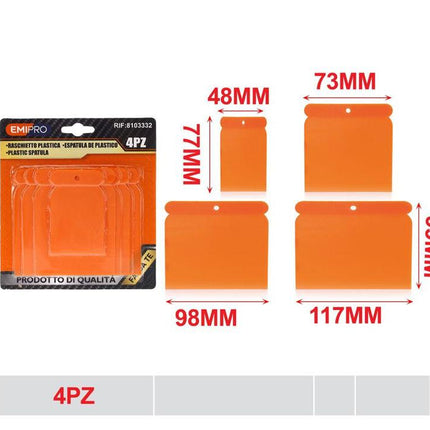 Plastic schraperset 4 delig oranje verschillende maten
