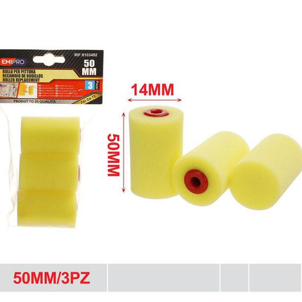 Schuim verfroller navulling 50 mm 3 stuks gele roller voor schilderwerk en lak