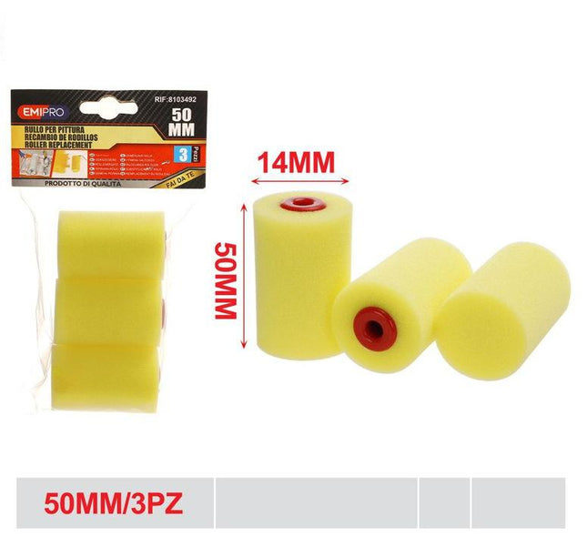 Schuim verfroller navulling 50 mm 3 stuks gele roller voor schilderwerk en lak