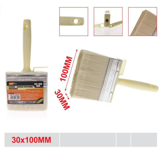 Platte verfkwast 30 x 100 mm met kunststof handvat voor schilderwerk en renovatie