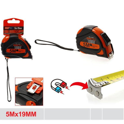 Rolmaat 5 m x 19 mm met magneet haak vergrendeling en polsband voor kluswerk