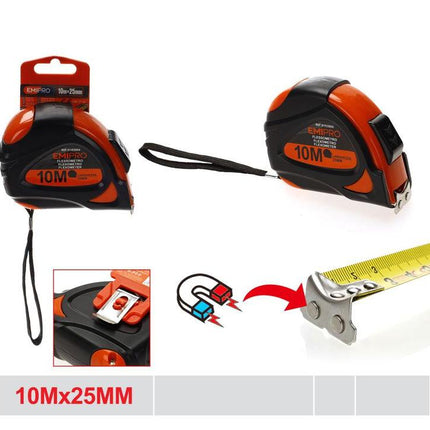 Rolmaat 10 m x 25 mm met magneet haak vergrendeling en polsband voor kluswerk