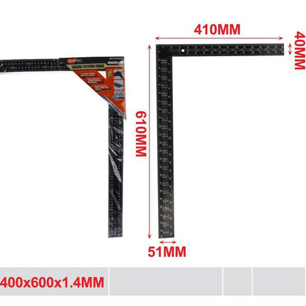 Zwarte winkelhaak 400 x 600 mm met schaalverdeling