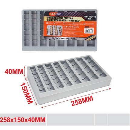 Muntbak 258 x 150 x 40 mm kunststof geldlade inzet voor munten en wisselgeld