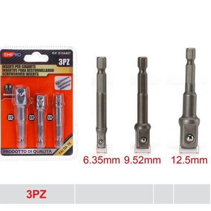 Magnetische dopadapter set 3 stuks 6.35 9.52 en 12.5 mm voor schroefmachine en dopsleutels