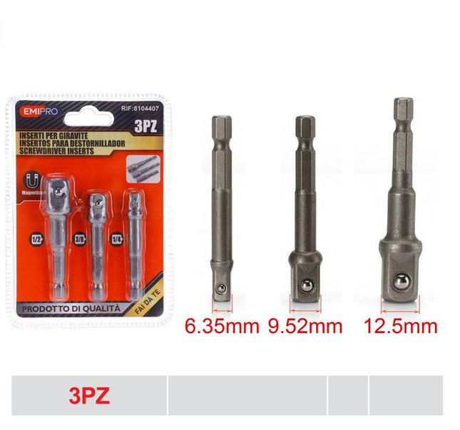Magnetische dopadapter set 3 stuks 6.35 9.52 en 12.5 mm voor schroefmachine en dopsleutels