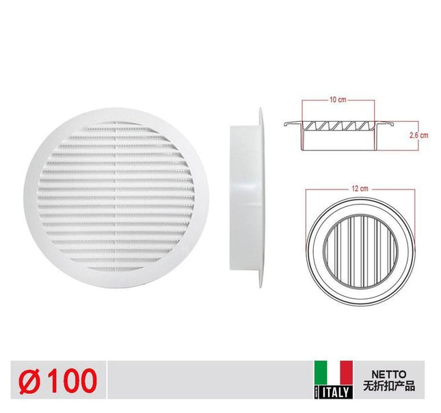 Rond ventilatierooster kunststof 100 mm wit
